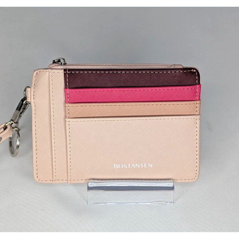 Bostanten Card Holder with Key Ring - Pink Multi Colorblock, EUC